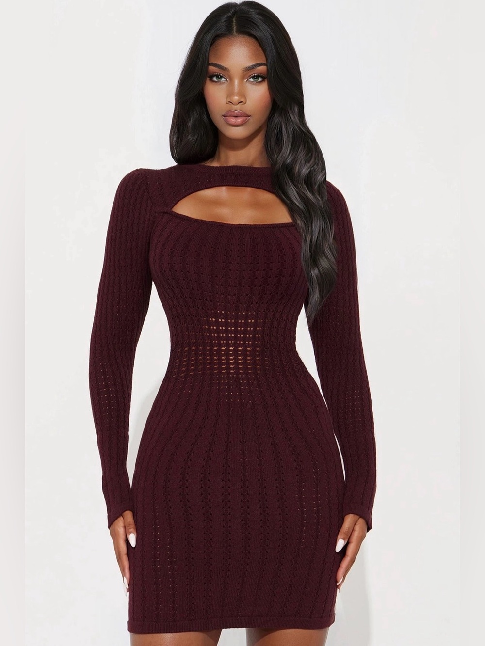 Long-Sleeve sweater Cutout Sweater Dress in brown